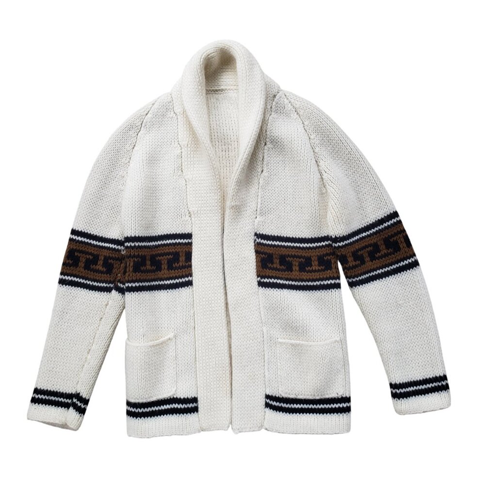 Vintage Chunky Knit Cowichan Cardigan Sweater Shawl Collar Big Lebowski Small